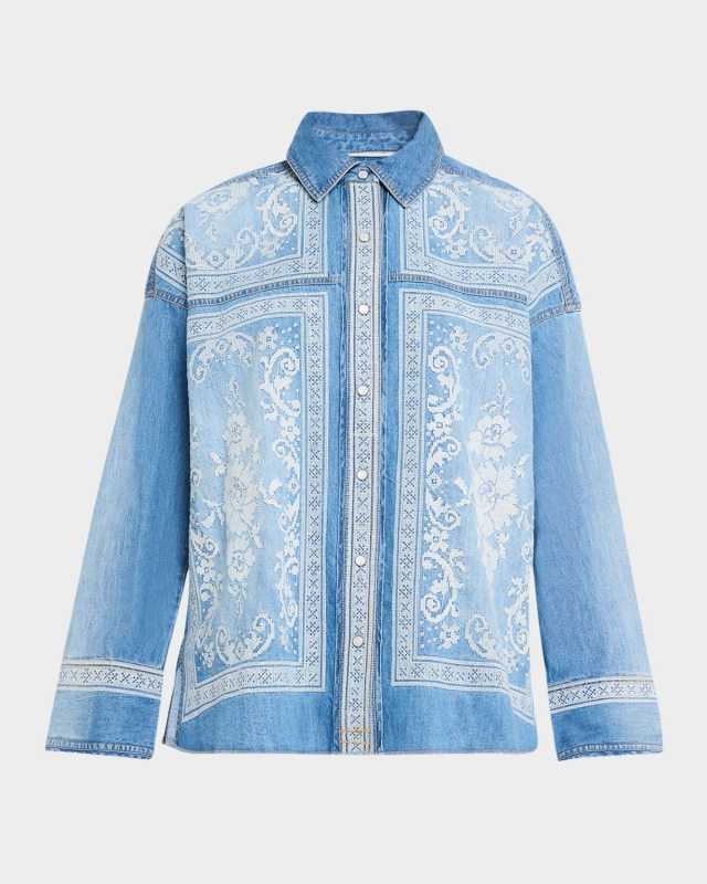 We The Free Lace Embroidered Denim Shirt